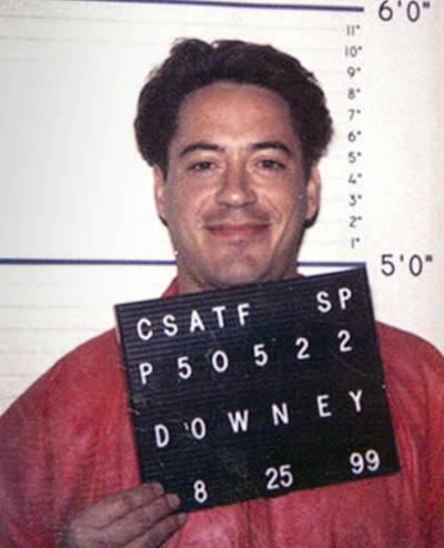 Robert Downey Jr was arrested in 1999 for missing a number of court-ordered drug tests related to a 1996 cocaine possession charge. Getty Images