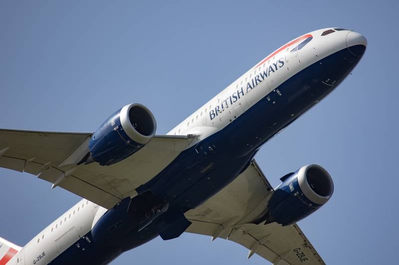 A British Airways Boeing 787 Dreamliner aircraft taking off in 2021.