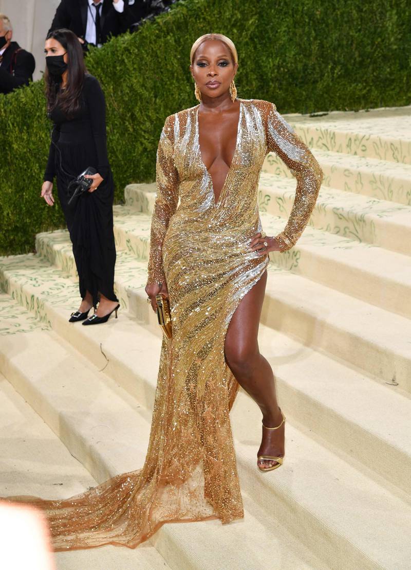 Mary J  Blige, wearing Dundas, attends the 2021 Met Gala. AFP