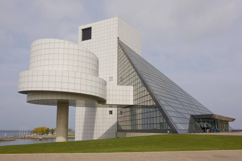 CLEVELAND, OH - SEPTEMBER 25:  The Rock and Roll Hall of Fame Museum building, designed by architect by I. M. Pei, is seen in this 2009 Cleveland, Ohio, early morning city landscape photo. (Photo by George Rose/Getty Images)