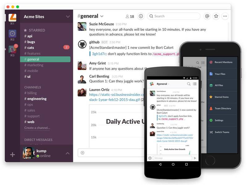 The office communication app Slack allows teams to move from a highly fragmented collection of tools – such as email, instant messaging, social media and intranets – into a single, organised and searchable view. Courtesy Brandfolder 