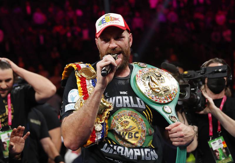 Tyson Fury gives an interview after the fight. Reuters