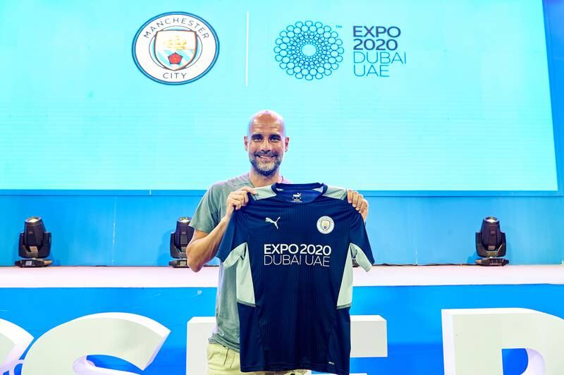 Manchester City manager Pep Guardiola made a surprise appearance at Expo 2020 Dubai.