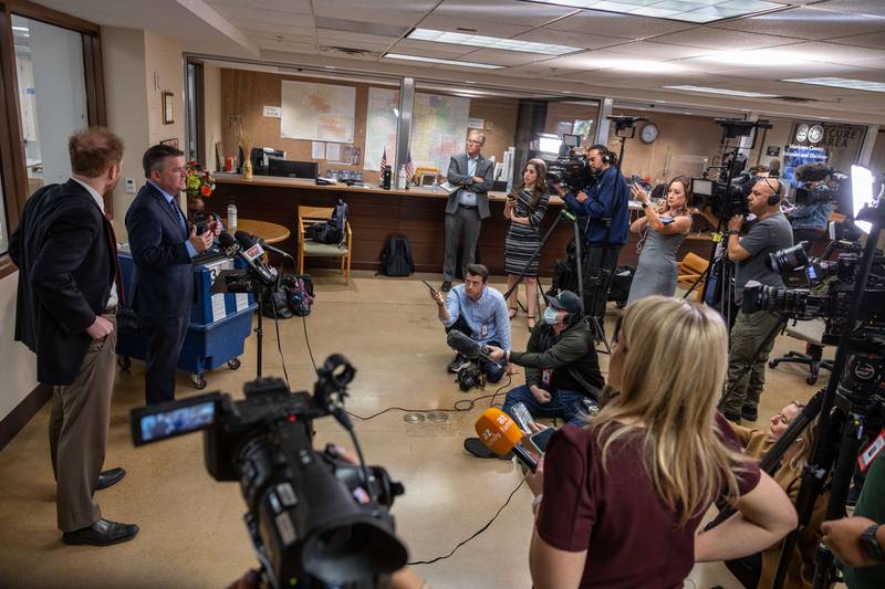 Bill Gates, chairman of the Maricopa Board of Supervisors, speaks about voting machine malfunctions in Phoenix, Arizona.  He said that about 20 percent of polling stations in the county have had tabulation machine malfunctions, where some ballots cannot be read. AFP