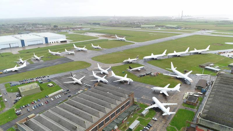 eCube Solution's St Athan storage facility in Wales - the company has disassembled hundreds of aircraft including six Gulf Air A330s, two Etihad A319s and one Qatar A319. Courtesy eCube