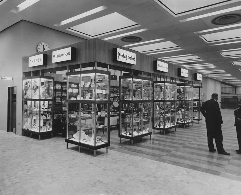 A new gift shop at Heathrow Airport, selling items by Chanel, Wedgwood and Pringle of Scotland, in 1961.