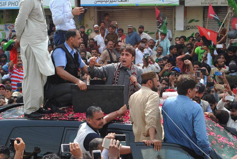 Mr Bhutto Zardari campaigns in Hyderabad for Pakistan's general election, in 2018. AFP