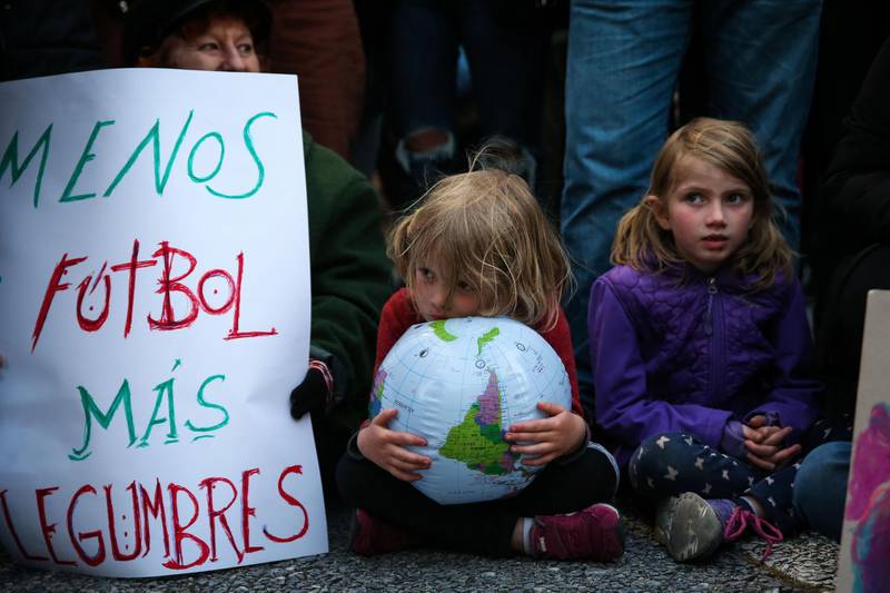 Young people participate in the global youth climate strike event in Montevideo, Uruguay. EPA
