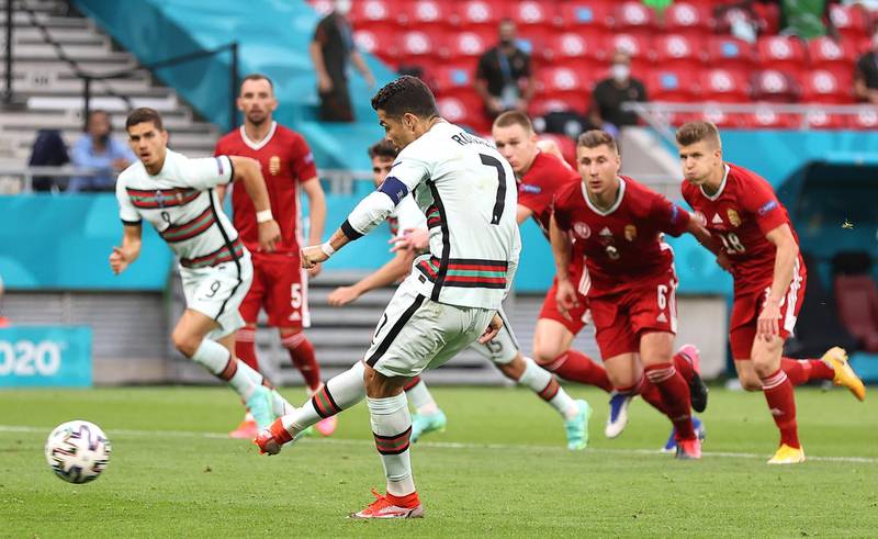 Cristiano Ronaldo scores from the spot to make it 2-0 to Portugal. Getty