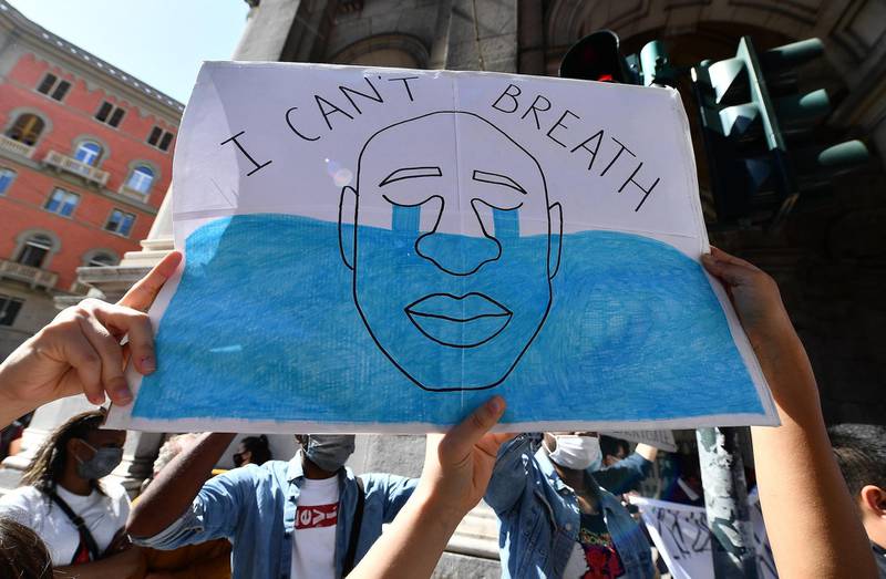 Protesters gather at a Black Lives Matter rally in Genoa, Italy, on June 6, 2020. 
 EPA