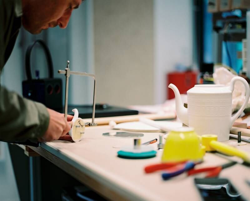 Inside the Petit H workshop, where leftover materials from other Hermes metiers are repurposed into surprising new objects. Photo: Hermes