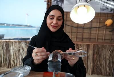Ayesha Alhammadi at the pearl farm tent organised by the Environment Agency — Abu Dhabi.