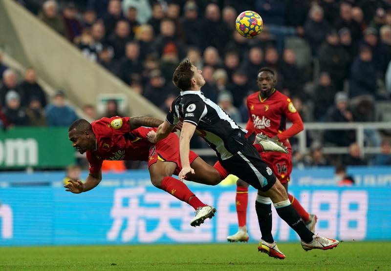Samir  - 7: Good introduction to physicality of Premier League for Brazilian new boy up against Wood and Magpies' attacker was well marshalled by Samir and the Watford defence as a whole. Headed tamely at Dubravka in first-half stoppage time. Booked for bundling over the big striker late on. PA