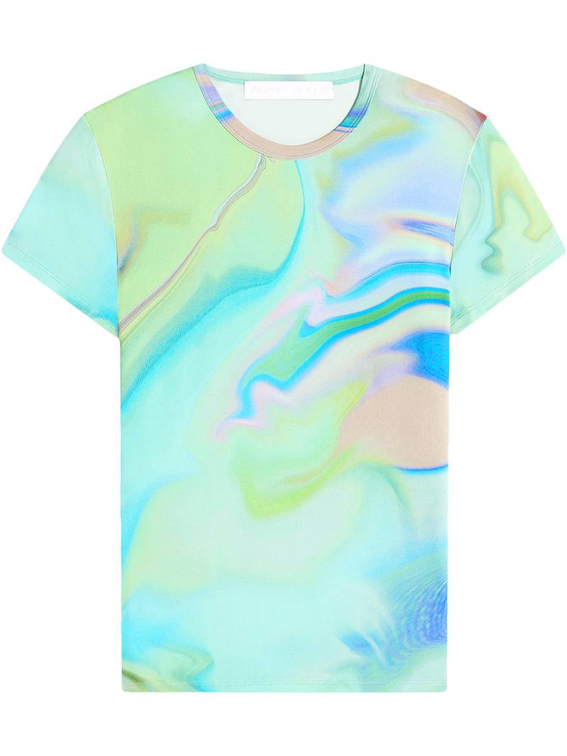 Shades of neon green form a tie-dye pattern on this T-shirt from Fenty’s 6-20 collection. Courtesy of Fenty