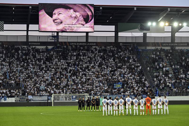 The stadium during a minute's silence after the passing of Queen Elizabeth II during Zurich v Arsenal. AP
