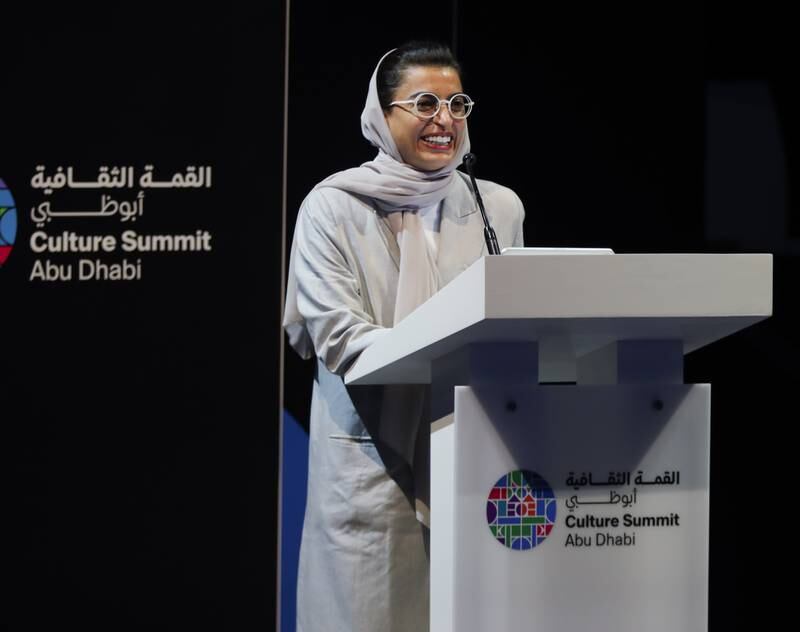 UAE Minister of Culture and Youth Noura Al Kaabi gives the keynote address.