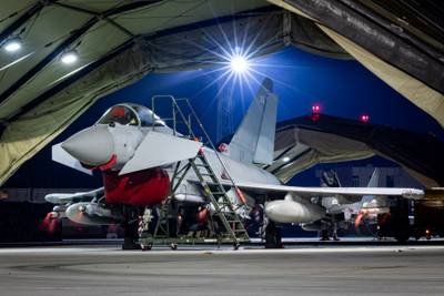 Four Royal Air Force Typhoon jets in Cyprus. The UK sent the additional jets to boost air patrols over eastern Europe. PA