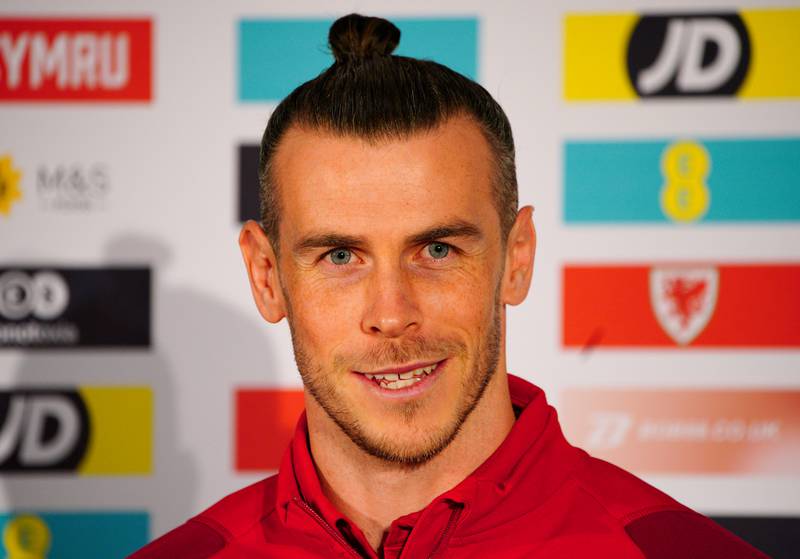 Wales World Cup captain Gareth Bale on Monday. He and his team might have to play on without four fans who are stuck at the Saudi border. PA