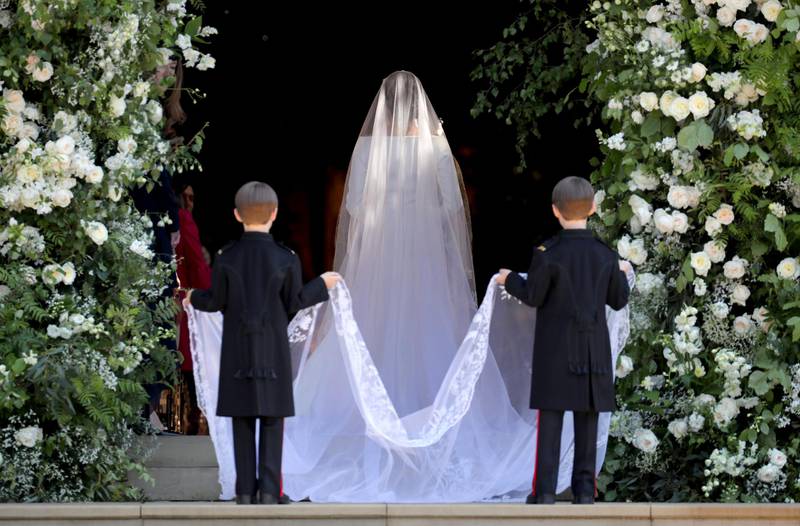 WINDSOR, UNITED KINGDOM - MAY 19:   Ms. Meghan Markle and her pageboys Brian Mulroney and John Mulroney arrive at her wedding to Prince Harry at St George's Chapel at Windsor Castle on May 19, 2018 in Windsor, England. (Photo by Jane Barlow - WPA Pool/Getty Images)