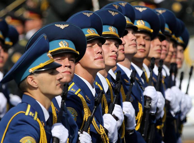 Ukrainian Air Force soldiers marching at the military parade in Independence Square in downtown Kiev, Ukraine, 24 August 2014. The parade, attended by President Petro Poroshenko, included hundreds of Ukrainian troops and display of military hardware. Tatyana Zenkovich/EPA