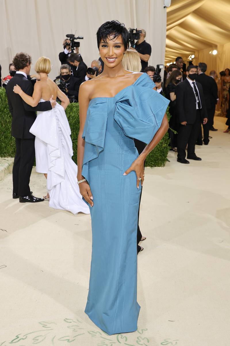 Jasmine Tooks wears blue at the 2021 Met Gala. AFP