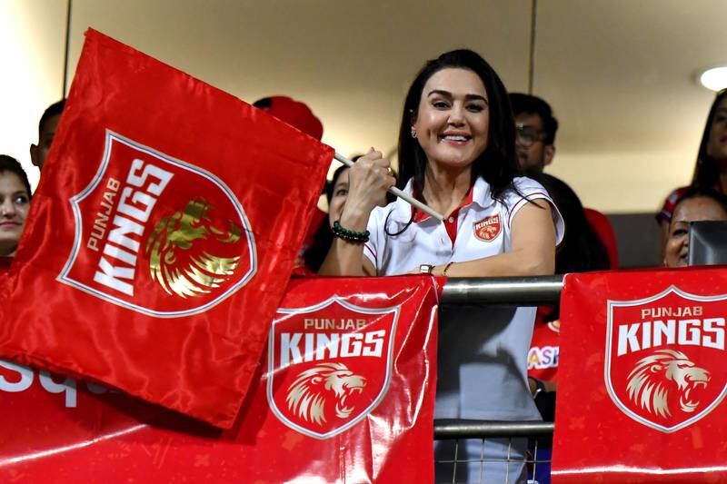 Punjab Kings co-owner Preity Zinta cheers during the IPL 2022 match against Chennai Super Kings at the Wankhede Stadium in Mumbai on Monday, April 25. Sportzpics for IPL