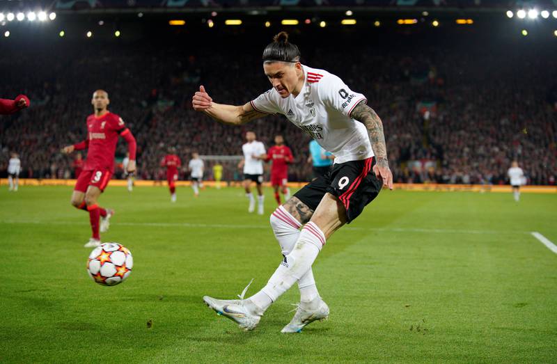 Benfica's Darwin Nunez in action during their Champions League quarter-final, second-leg 3-3 draw against Liverpool at Anfield on April 13, 2022. Nunez scored an 82nd-minute equaliser. PA