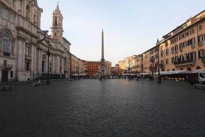 Piazza Navona is seen completely deserted in Rome, Italy. Getty Images