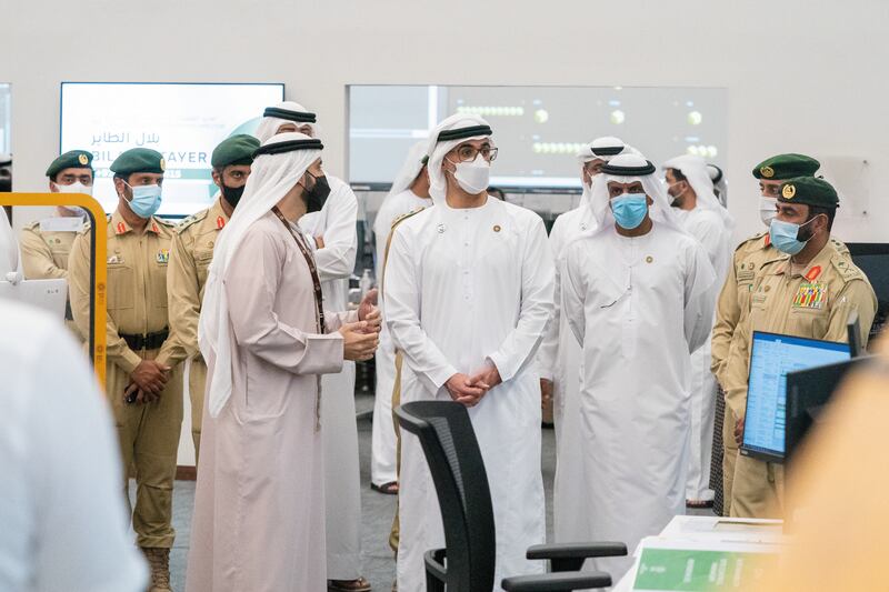 Sheikh Khaled bin Mohamed, member of Abu Dhabi Executive Council and chairman of the Abu Dhabi Executive Office, visits the Expo 2020 Dubai site.
