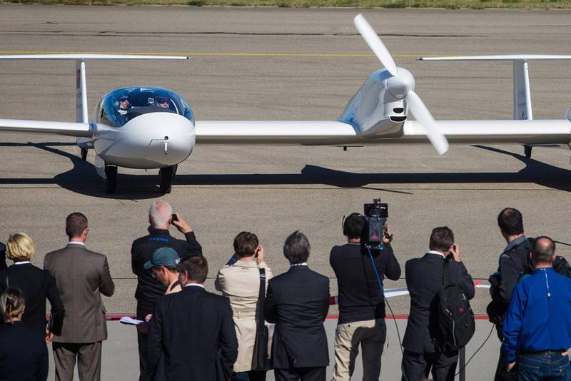 The HY4 is the world’s first aircraft powered solely by a hydrogen fuel cell system. It has the capacity to carry four passengers. Christoph Schmidt / EPA