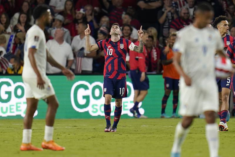 United States' Christian Pulisic celebrates his third goal. AP
