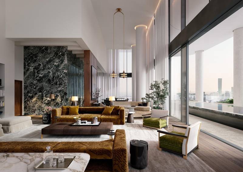 The Residences Dorchester Collection Dubai Penthouse Living. Courtesy Omniyat