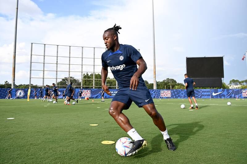 Michy Batshuayi of Chelsea during a training session at Osceola Heritage Park.