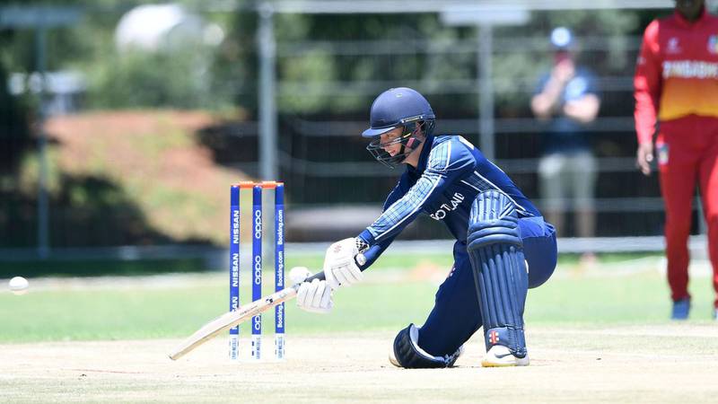 Tomas Mackintosh of Scotland during the ICC U19 Cricket World Cup Group C match between Zimbabwe and Scotland at Witrand Oval on January 25, 2020 in Potchefstroom, South Africa. courtesy: ICC