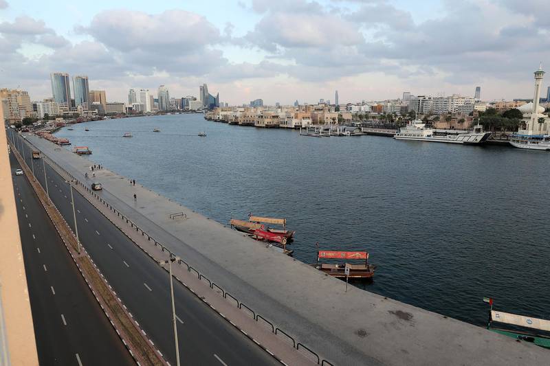 DUBAI, UNITED ARAB EMIRATES , March 24 – 2020 :- View of the empty streets near Dubai Creek as people are staying home as a preventive measure against coronavirus in Deira Dubai. (Pawan Singh / The National) For News/Online/Standalone.