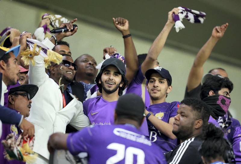 Al Ain, United Arab Emirates - December 18, 2018: Fans cheer before the game between River Plate and Al Ain in the Fifa Club World Cup. Tuesday the 18th of December 2018 at the Hazza Bin Zayed Stadium, Al Ain. Chris Whiteoak / The National