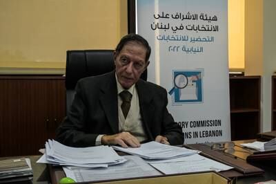 President of Lebanon's supervisory commission for elections, retired judge Nadim Abdelmalak, at his office in Beirut, talks about how current lack of power and funding mean the department is unable to effectively observe the upcoming general election.