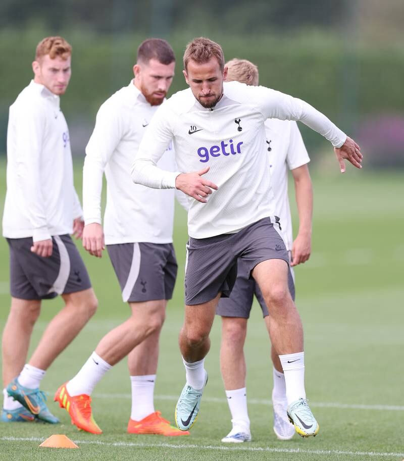 Spurs striker Harry Kane at training. Getty
