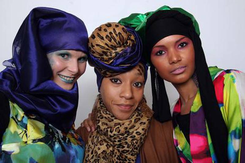 Nailah Lymus (centre) with two models at the launch of Underwraps in New York. Stephen Lock for The National
