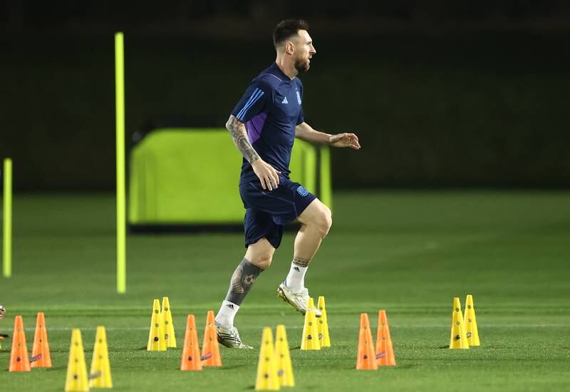 Lionel Messi during a training session at Qatar University. Getty