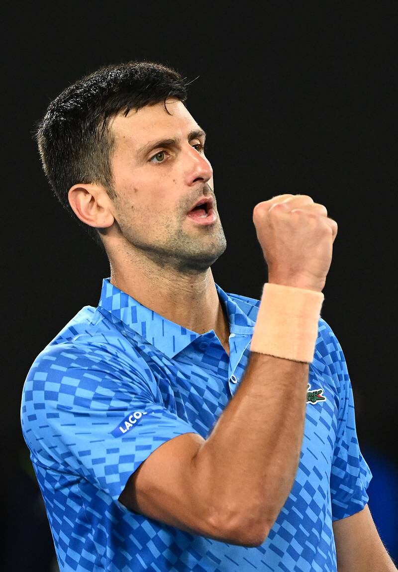 Djokovic celebrates against Grigor Dimitrov. Getty