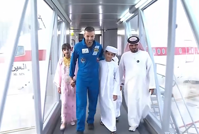 Dr Al Neyadi arrives home. Photo: Abu Dhabi Media
