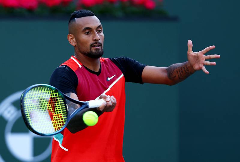 Nick Kyrgios of Australia plays a forehand against Rafael Nadal of Spain in their quarter-final match at the BNP Paribas Open at the Indian Wells Tennis Garden. AFP