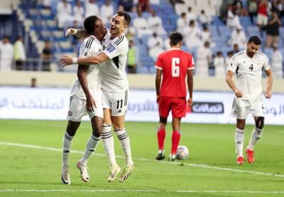 Khalifa Al Hammadi celebrates after scoring for the UAE.