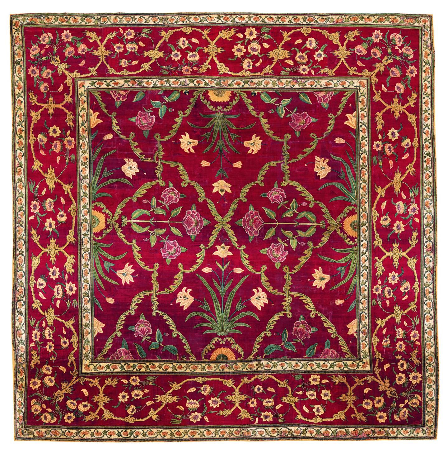 Detail of Rare Royal Mughal Pashmina Carpet, Northern India, 1650. Photo: Christie's