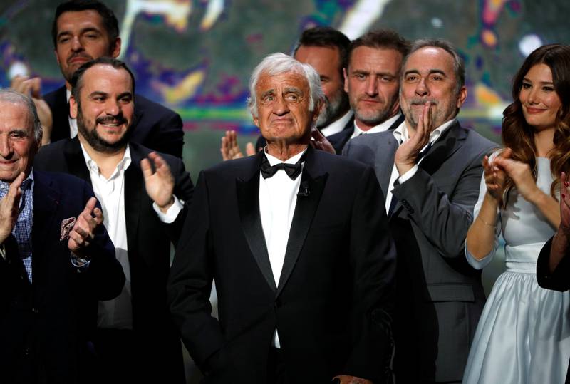 Actor Jean-Paul Belmondo reacts on stage as he receives an Honorary Cesar Award at the 42nd Cesar Awards ceremony in Paris, France, on February 24, 2017. Reuters
