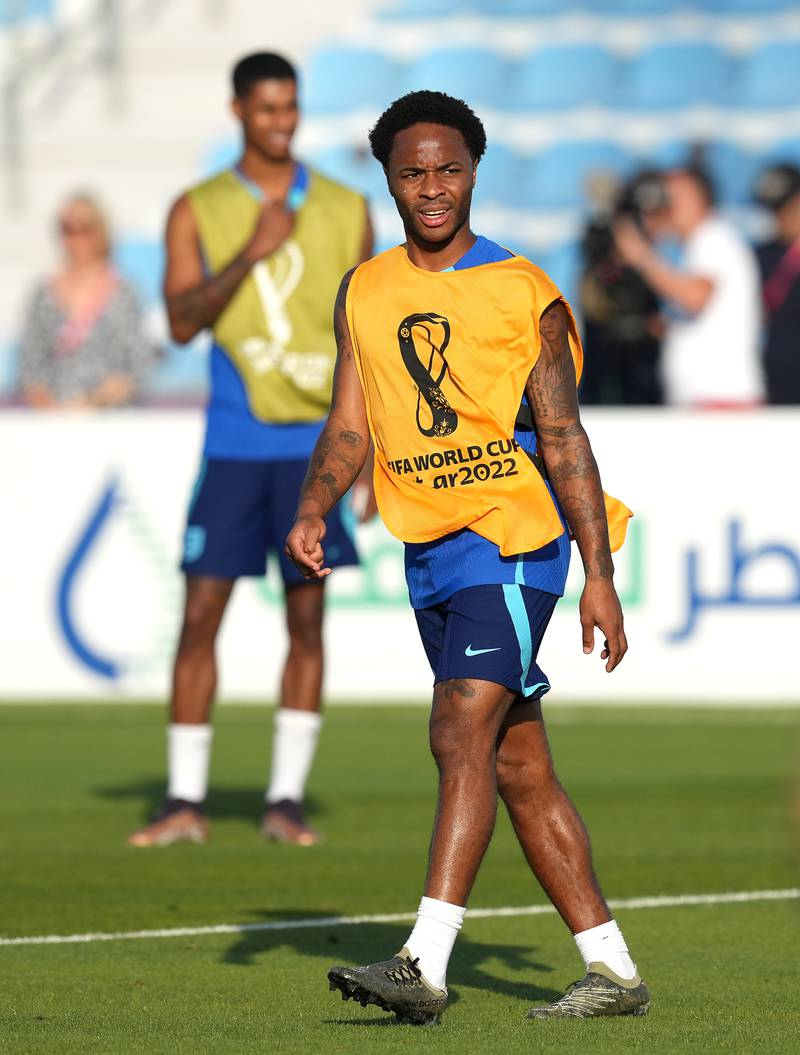 England's Raheem Sterling during training at Al Wakrah Sports Complex. PA