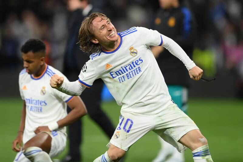 Luka Modric celebrates Real Madrid's qualification to the Champion League semi-finals. Getty