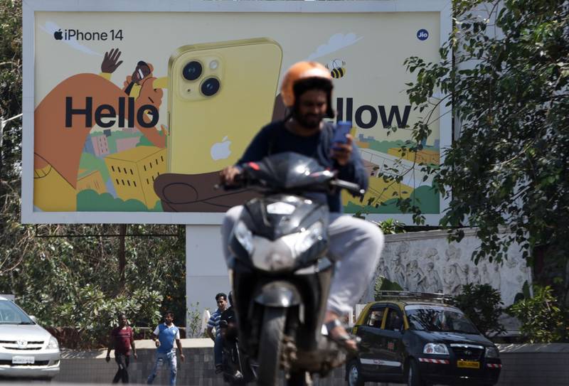 An Apple billboard in Mumbai. Apple is set to open its first official retail store in India soon. Bloomberg 