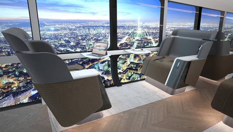 All travellers have window seats thanks to floor-to-ceiling windows on the airships. 